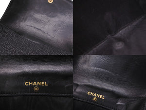CHANEL シャネル 三つ折り財布 ココマーク 6番台 2000年 キャビアスキン ブラック ゴールド金具 レディース 美品 中古 55910