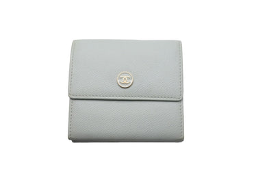 CHANEL シャネル 三つ折り財布 小銭入れ ココマーク 9番台 2005年 カーフスキン ライトブルー ゴールド金具 美品 中古 55915