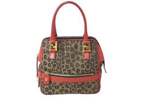 FENDI フェンディ ハンドバッグ 26353 レオパード ヒョウ柄 レッド ゴールド金具 美品 中古 55921 