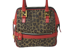 FENDI フェンディ ハンドバッグ 26353 レオパード ヒョウ柄 レッド ゴールド金具 美品 中古 55921 