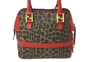 FENDI フェンディ ハンドバッグ 26353 レオパード ヒョウ柄 レッド ゴールド金具 美品 中古 55921 