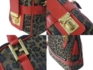 FENDI フェンディ ハンドバッグ 26353 レオパード ヒョウ柄 レッド ゴールド金具 美品 中古 55921 