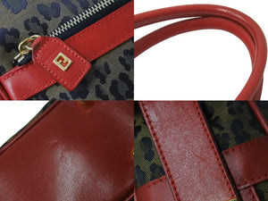 FENDI フェンディ ハンドバッグ 26353 レオパード ヒョウ柄 レッド ゴールド金具 美品 中古 55921 