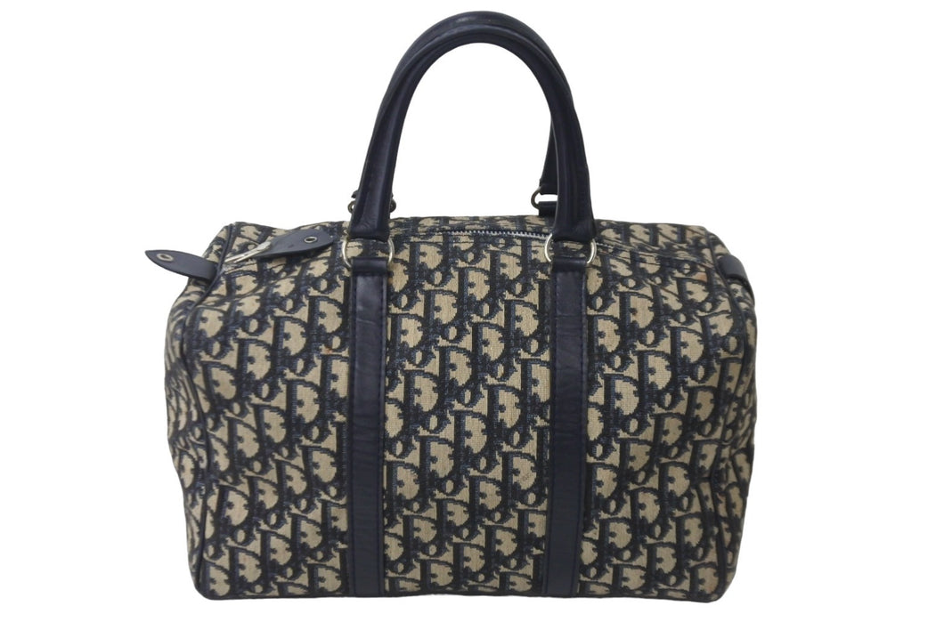 Christian Dior クリスチャンディオール ハンドバッグ ミニボストン トロッター コットンキャンバス シルバー金具 美品 中古 55923
