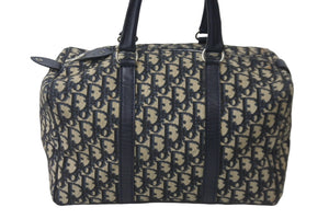 Christian Dior クリスチャンディオール ハンドバッグ ミニボストン トロッター コットンキャンバス シルバー金具 美品 中古 55923