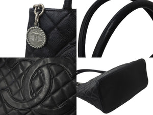 CHANEL シャネル ハンドバッグ 復刻トート A01804 ココマーク キャビアスキン ブラック シルバー金具 美品 中古 55926