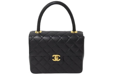 CHANEL シャネル ハンドバッグ マトラッセ ラムスキン ココマーク ブラック ターンロック ゴールド金具 美品 中古 55928