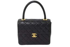 CHANEL シャネル ハンドバッグ マトラッセ ラムスキン ココマーク ブラック ターンロック ゴールド金具 美品 中古 55928