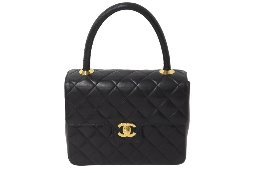 CHANEL シャネル ハンドバッグ マトラッセ ラムスキン ココマーク ブラック ターンロック ゴールド金具 美品 中古 55928