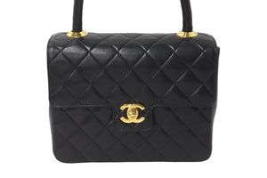 CHANEL シャネル ハンドバッグ マトラッセ ラムスキン ココマーク ブラック ターンロック ゴールド金具 美品 中古 55928