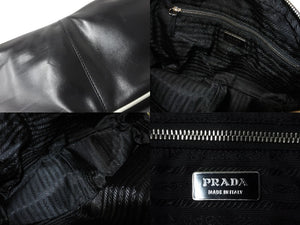 PRADA プラダ パンチング ハンドバッグ ボストンバッグ B10524 VITELLO DRIVE レザー ブラック ホワイト シルバー 美品 中古 55935 