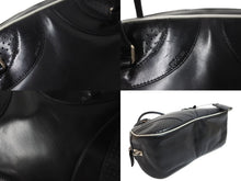 画像をギャラリービューアに読み込む, PRADA プラダ パンチング ハンドバッグ ボストンバッグ B10524 VITELLO DRIVE レザー ブラック ホワイト シルバー 美品 中古 55935 
