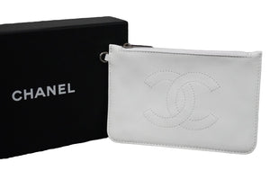 CHANEL シャネル ポーチ コインケース ココマーク 9番台 シリアルシール レザー ホワイト ピンク シルバー金具 美品 中古 55972