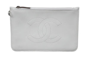 CHANEL シャネル ポーチ コインケース ココマーク 9番台 シリアルシール レザー ホワイト ピンク シルバー金具 美品 中古 55972