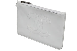 CHANEL シャネル ポーチ コインケース ココマーク 9番台 シリアルシール レザー ホワイト ピンク シルバー金具 美品 中古 55972