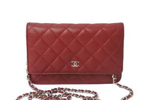 CHANEL シャネル ショルダーバッグ マトラッセ チェーンウォレット ラムスキン 22番台 レッド シルバー金具 美品 中古 55979