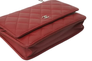 CHANEL シャネル ショルダーバッグ マトラッセ チェーンウォレット ラムスキン 22番台 レッド シルバー金具 美品 中古 55979