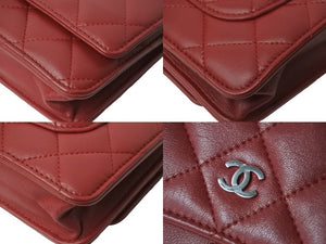 CHANEL シャネル ショルダーバッグ マトラッセ チェーンウォレット ラムスキン 22番台 レッド シルバー金具 美品 中古 55979
