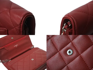 CHANEL シャネル ショルダーバッグ マトラッセ チェーンウォレット ラムスキン 22番台 レッド シルバー金具 美品 中古 55979