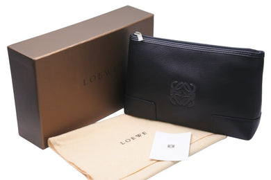 LOEWE ロエベ ポーチ 化粧ポーチ バニティ ロゴ入り 箱付き 100409 ブラック シルバー金具 美品 中古 55982