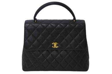 CHANEL シャネル ケリー型 ハンドバッグ トップハンドル 5番台 キャビアスキン ブラック シルバー金具 美品 中古 55987
