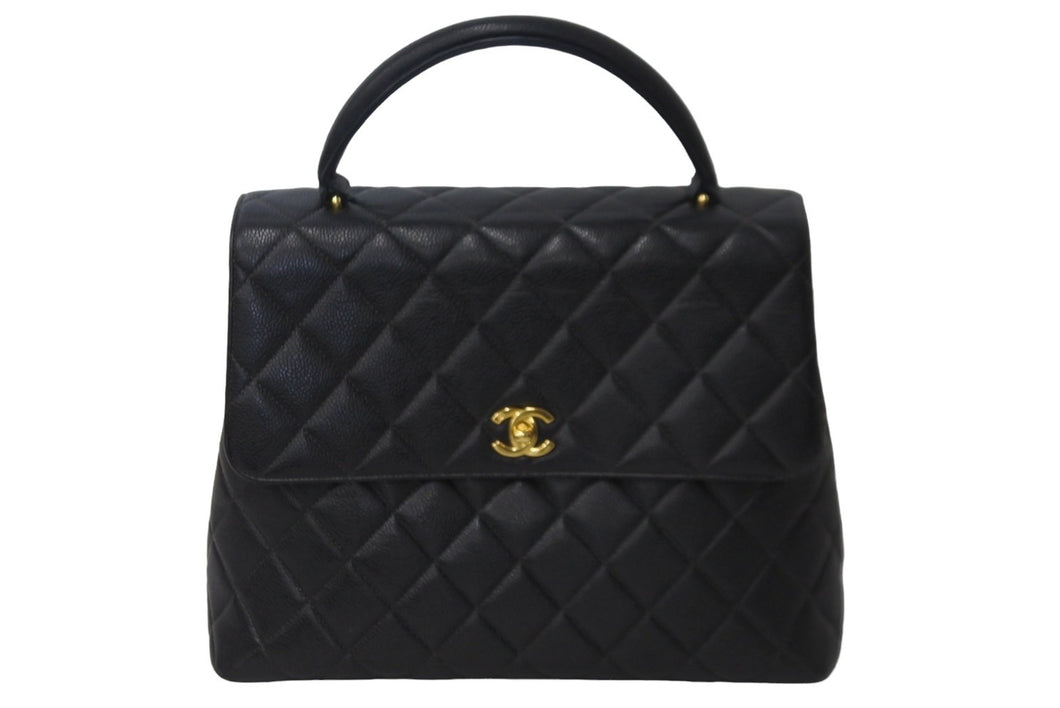 CHANEL シャネル ケリー型 ハンドバッグ トップハンドル 5番台 キャビアスキン ブラック シルバー金具 美品 中古 55987