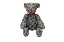 Load image into Gallery viewer, GUCCI グッチ GGキャンバス ぬいぐるみ 人形 テディーベア クマ ベージュ ネイビー 7077722 美品 中古 56023
