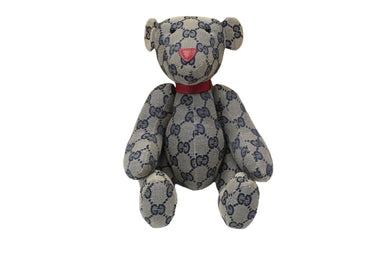 GUCCI グッチ GGキャンバス ぬいぐるみ 人形 テディーベア クマ ベージュ ネイビー 7077722 美品 中古 56023