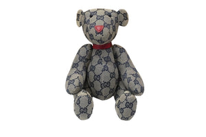 GUCCI グッチ GGキャンバス ぬいぐるみ 人形 テディーベア クマ ベージュ ネイビー 7077722 美品 中古 56023