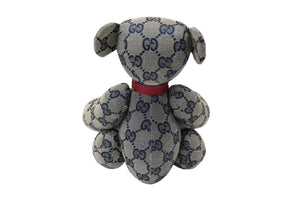 GUCCI グッチ GGキャンバス ぬいぐるみ 人形 テディーベア クマ ベージュ ネイビー 7077722 美品 中古 56023