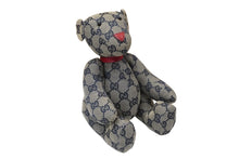 Load image into Gallery viewer, GUCCI グッチ GGキャンバス ぬいぐるみ 人形 テディーベア クマ ベージュ ネイビー 7077722 美品 中古 56023