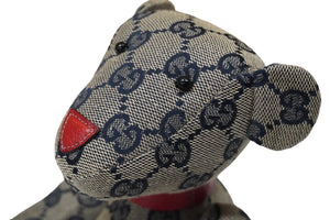 GUCCI グッチ GGキャンバス ぬいぐるみ 人形 テディーベア クマ ベージュ ネイビー 7077722 美品 中古 56023