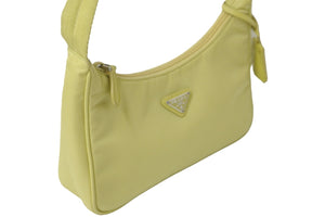 PRADA プラダ ハンドバッグ ミニバッグ 三角プレートロゴ テスート ナイロン 1NE515 イエロー シルバー金具 美品 中古 56057