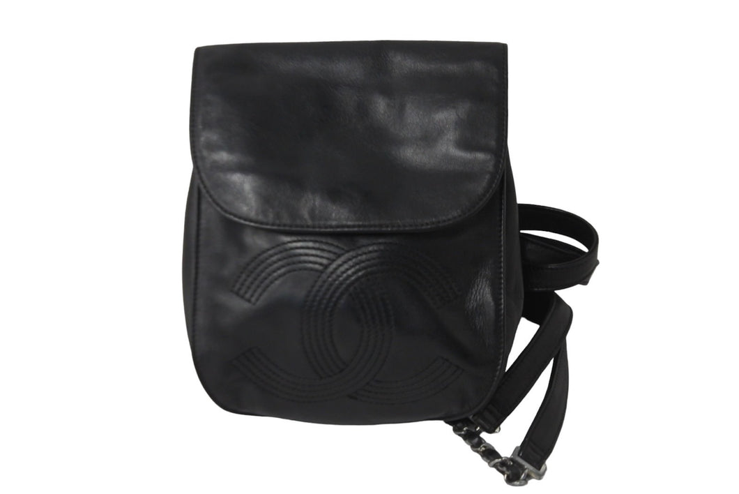 CHANEL シャネル ミニリュック チェーン レザー ココマーク ステッチ 4番台 ブラック シルバー金具 美品 中古 56063