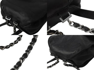 CHANEL シャネル ミニリュック チェーン レザー ココマーク ステッチ 4番台 ブラック シルバー金具 美品 中古 56063