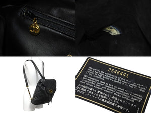 CHANEL シャネル ヴィンテージ リュック ココマーク マトラッセ 2番台 ラムスキン ブラック ゴールド金具 美品 中古 56064