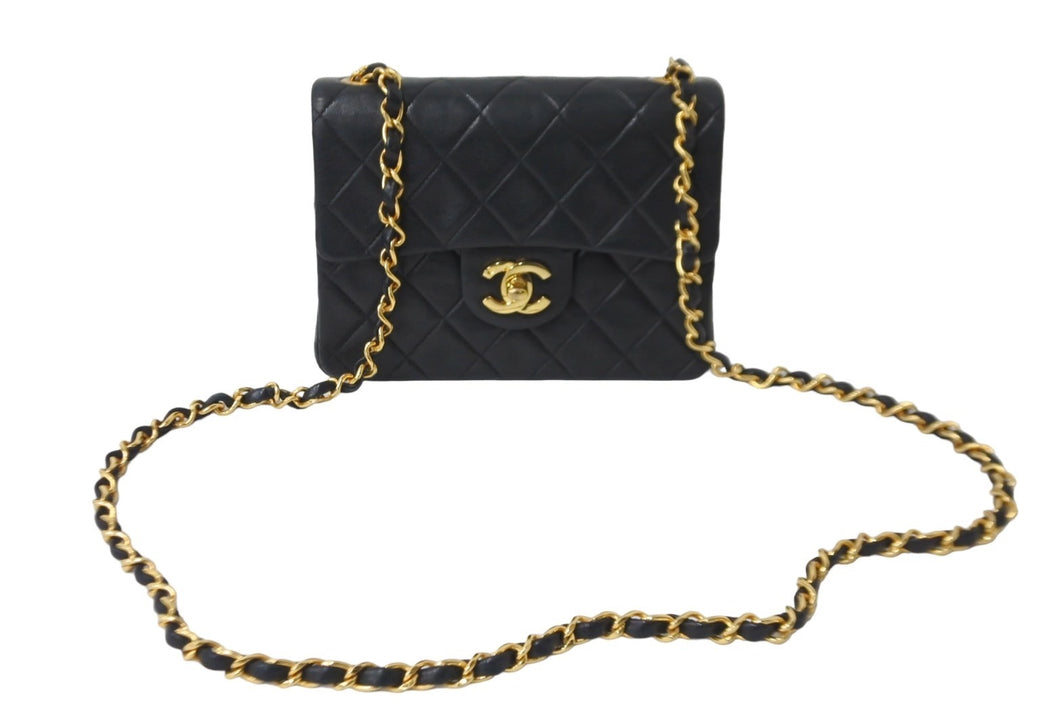 CHANEL シャネル ミニマトラッセ ココマーク ブラック シングルチェーンバッグ シングルフラップ レザー ゴールド金具 美品 中古 56067