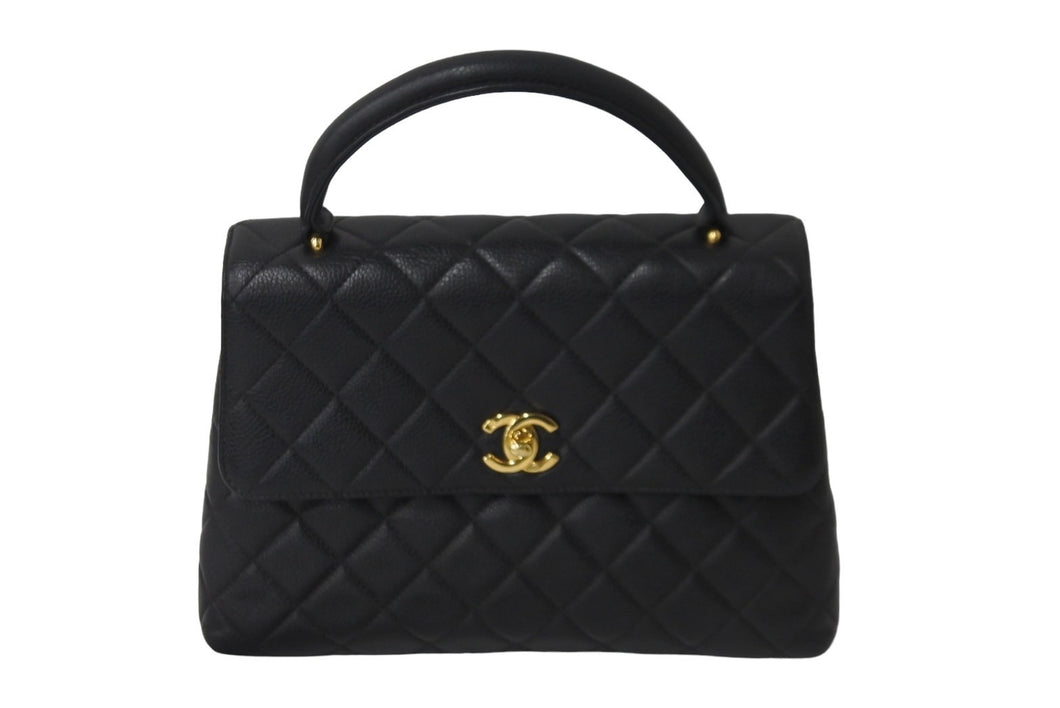 CHANEL シャネル ケリー型 ハンドバッグ トップハンドル 5番台 キャビアスキン ブラック ゴールド金具 美品 中古 56069
