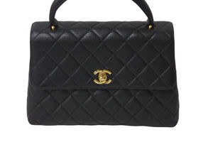 CHANEL シャネル ケリー型 ハンドバッグ トップハンドル 5番台 キャビアスキン ブラック ゴールド金具 美品 中古 56069