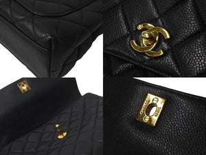 CHANEL シャネル ケリー型 ハンドバッグ トップハンドル 5番台 キャビアスキン ブラック ゴールド金具 美品 中古 56069