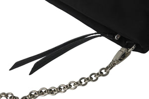 PRADA プラダショルダーバッグ 1BF081 ブラックロゴ シルバーチェーン ナイロン レザー 美品 中古 56077 