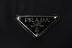 PRADA プラダショルダーバッグ 1BF081 ブラックロゴ シルバーチェーン ナイロン レザー 美品 中古 56077 