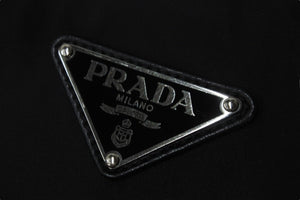 PRADA プラダショルダーバッグ 1BF081 ブラックロゴ シルバーチェーン ナイロン レザー 美品 中古 56077 