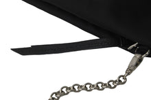画像をギャラリービューアに読み込む, PRADA プラダショルダーバッグ 1BF081 ブラックロゴ シルバーチェーン ナイロン レザー 美品 中古 56077 