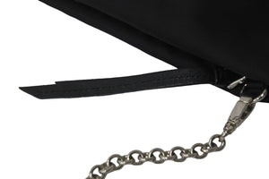 PRADA プラダショルダーバッグ 1BF081 ブラックロゴ シルバーチェーン ナイロン レザー 美品 中古 56077 