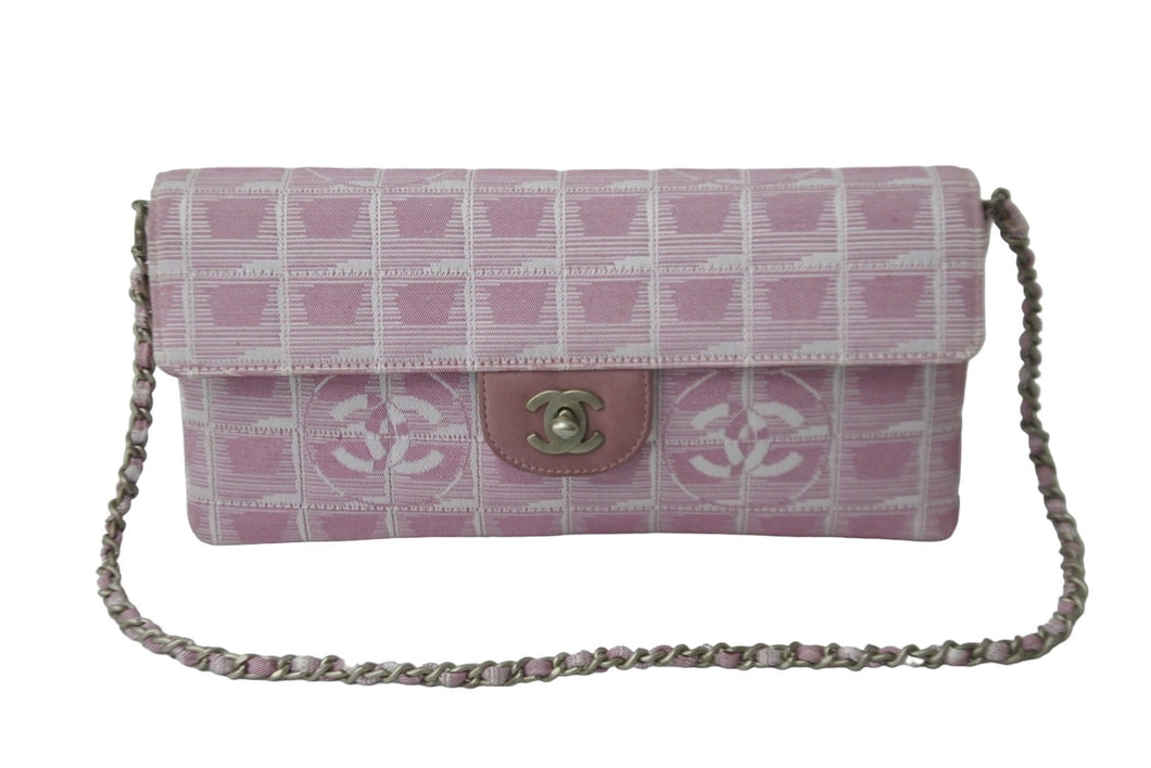 CHANEL シャネル ショルダーバッグ チェーンショルダー 6番台 ニュートラベルライン ジャガードナイロン ピンク 良品 中古 56082