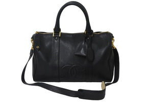 CHANEL シャネル 2WAYボストンバッグ ココマーク チャーム キャビアスキン 3番台 1995年 ブラック ゴールド金具 美品 中古 56111