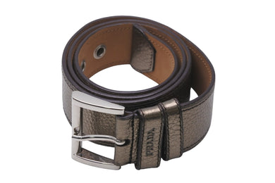 PRADA プラダ ベルト バックル ヴィンテージ ゴールド ベージュ レザー シルバー金具 美品 中古 56123