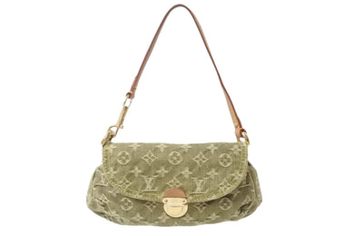 LOUIS VUITTON ルイヴィトン ハンドバッグ ミニプリーティ リケン モノグラムデニム M95217 カーキ ゴールド金具 美品 中古 56134