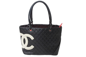 CHANEL シャネル ハンドバッグ ラージトート カンボンライン ココマーク 9番台 ブラック ホワイト 美品 中古 56142